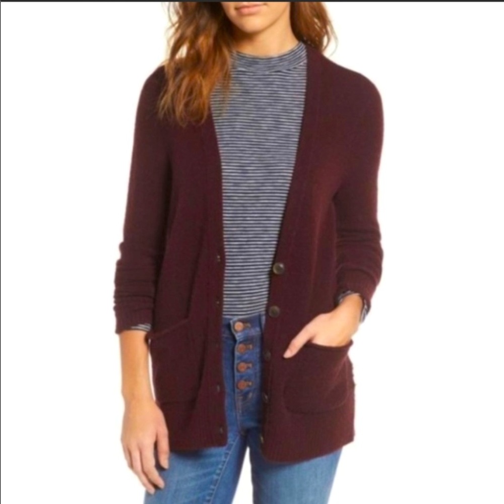Madewell Merino Wool/Alpaca Cardigan Sweater, Maroon, Size Small